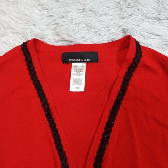 Jones New York Womens Sweater Cardigan Red S Open Front Stretch‎ Lace Small - Picture 4 of 8